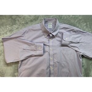 Brooks Brothers Dress Shirt Men 17-33 Regent Fit Button Down Purple Check Preppy